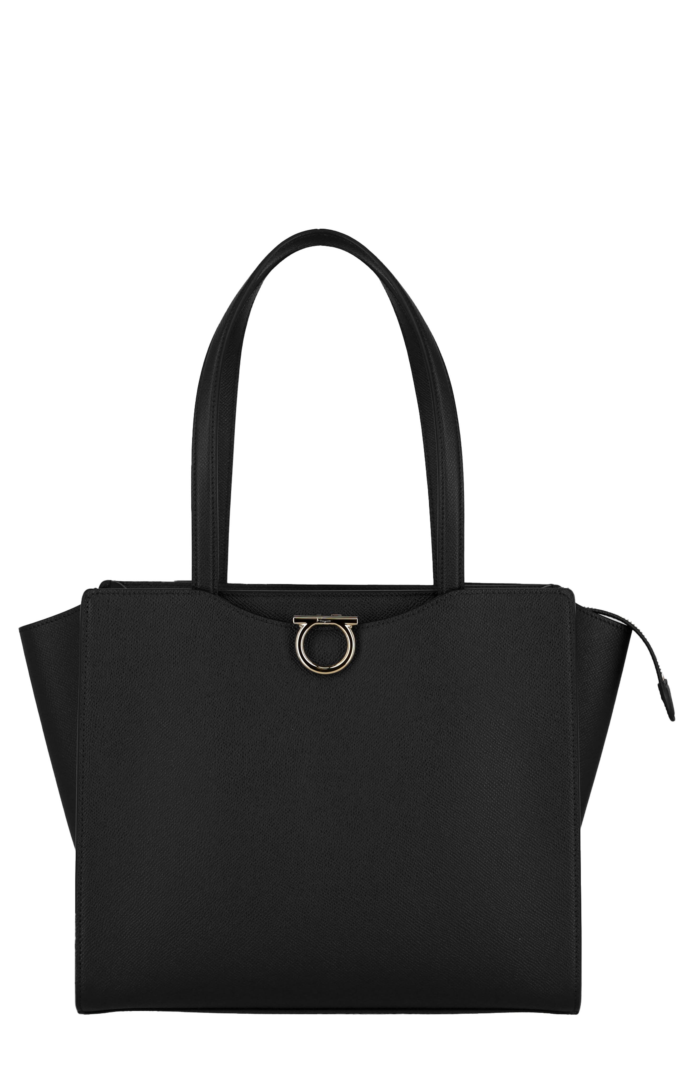 FERRAGAMO Gemini Pebbled Leather Tote, Main, color, 