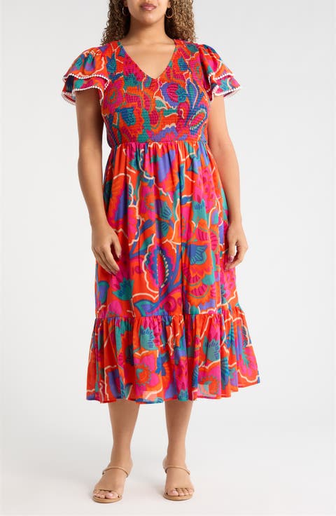 Ranchero Sunfire Floral Tiered Midi Dress (Plus)
