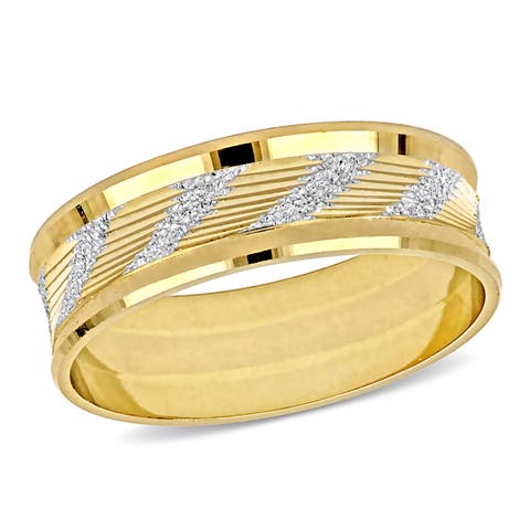 Ribbed & Striped Curved Wedding Band 14k