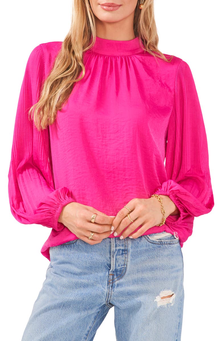 Vince Camuto Pleated Long Sleeve Mock Neck Blouse, Main, color,
