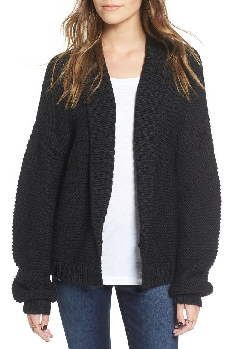 Faux Fur Collar Cardigan, Alternate, color, BLACK