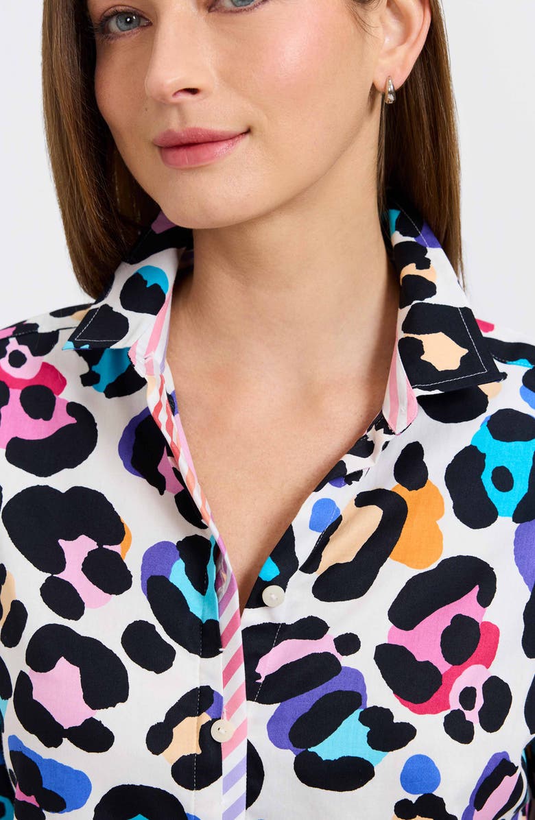 Foxcroft Charlie Colorful Leopard Print Cotton Button-Up Shirt, Alternate, color, Multi