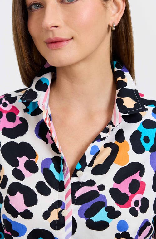 FOXCROFT FOXCROFT CHARLIE COLORFUL LEOPARD PRINT COTTON BUTTON-UP SHIRT
