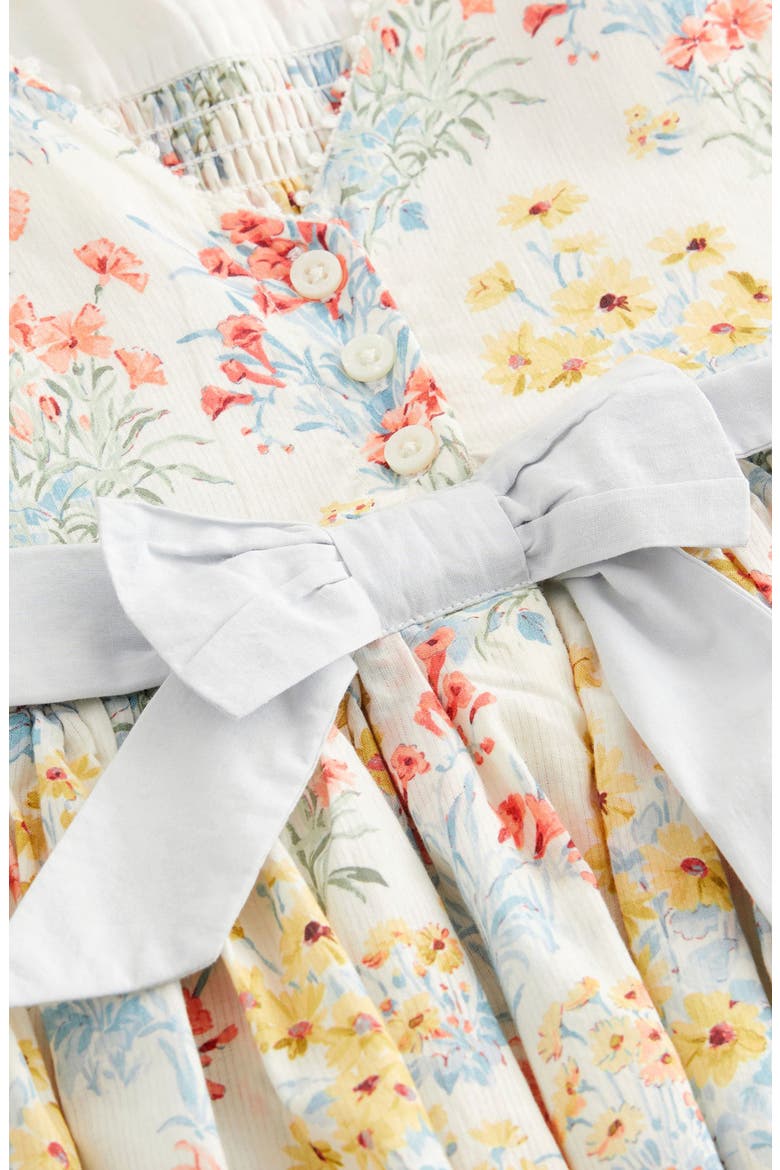 Kids' Smocked Flutter Sleeve Tiered Cotton Dress, Alternate, color, IVORY/ CORAL FLORAL