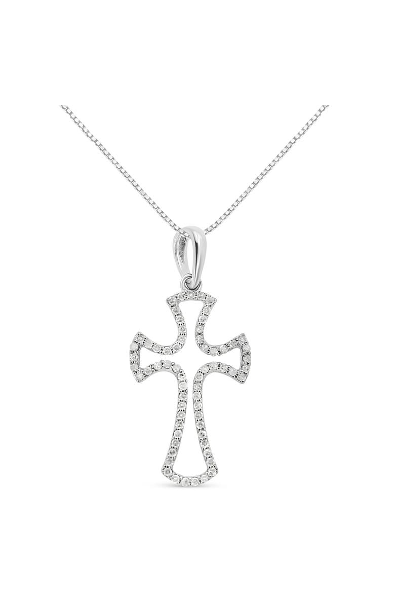 Haus of Brilliance Silver 1/3 Cttw Diamond Framed Open Cross 18" Pendant Necklace, Main, color, White