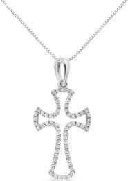 Haus of Brilliance Silver 1/3 Cttw Diamond Framed Open Cross 18" Pendant Necklace