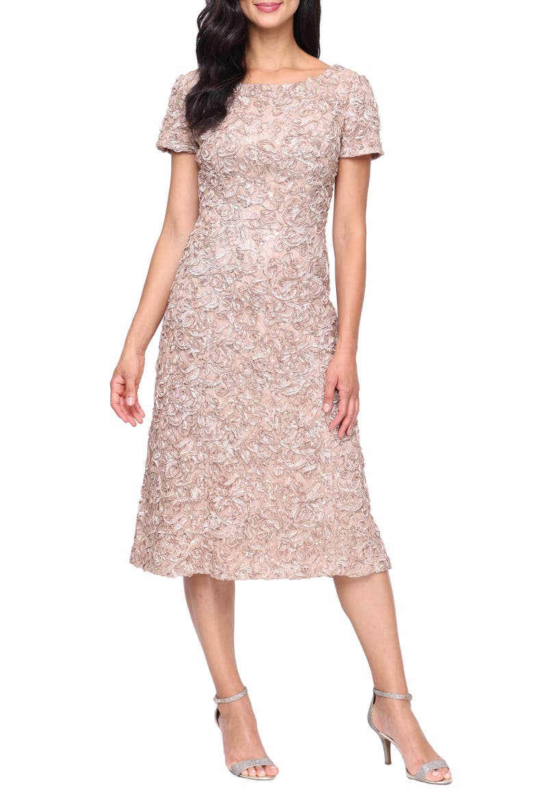 Sequin Soutache Lace Cocktail Midi Dress, Main, color, CHAMPAGNE