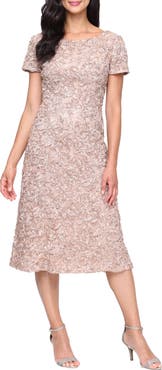 Alex Evenings Sequin Soutache Lace Cocktail Midi Dress