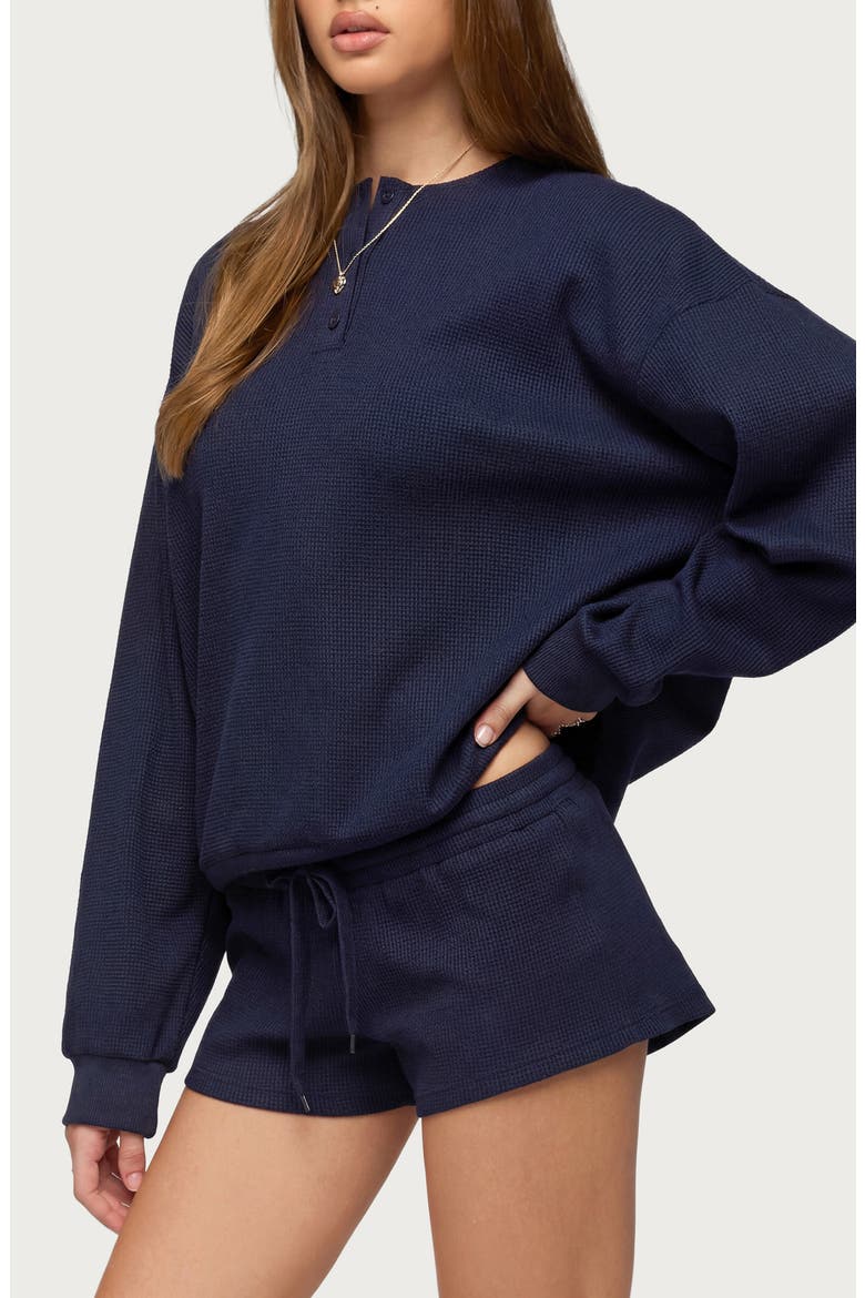 Baila Waffle Knit Henley Top, Alternate, color, NAVY