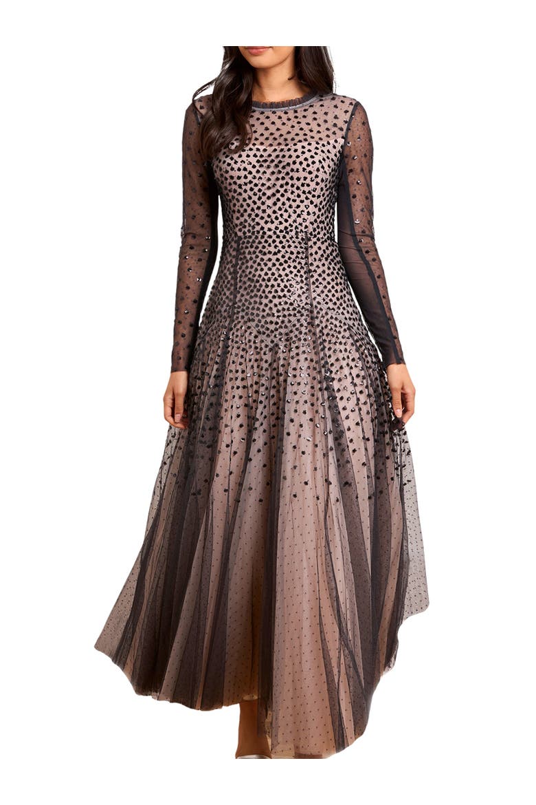 Sequin Cascade Round Neck Gown, Alternate, color, Graphite/Opal