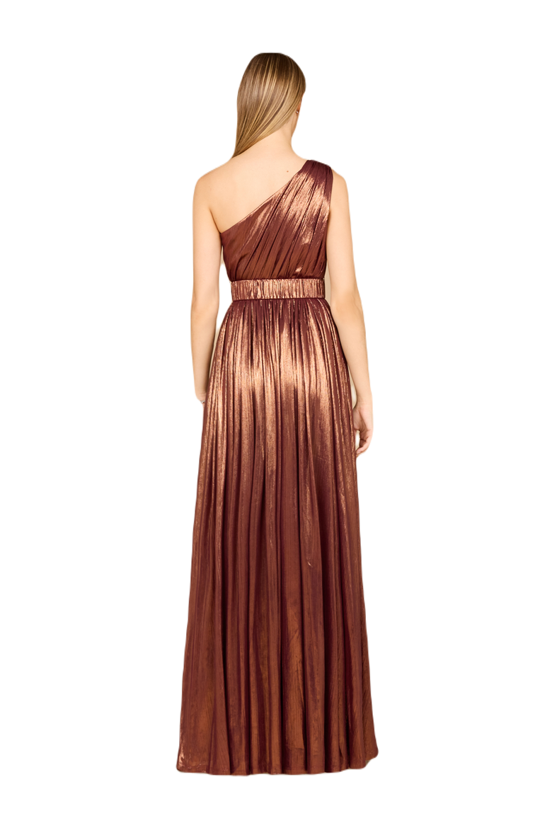 One Shoulder Metallic Dress, Alternate, color, Brown