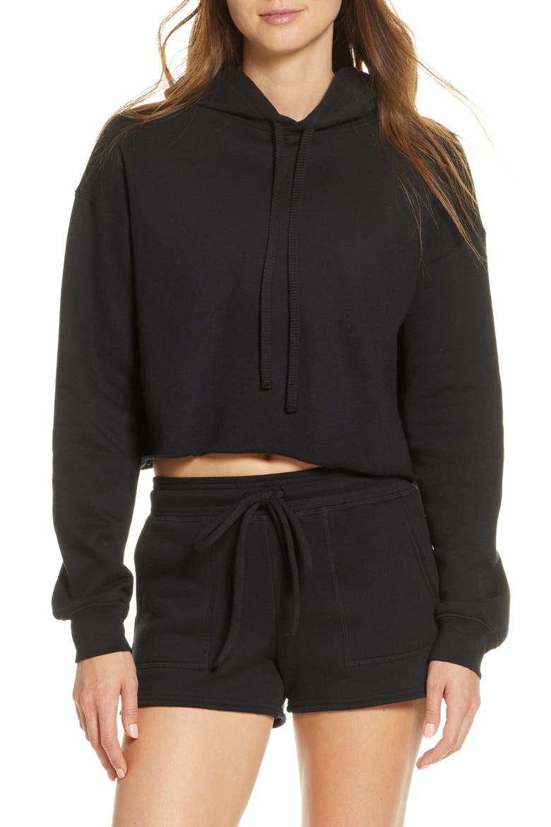 Solid Crop Hoodie, Main, color, BLACK