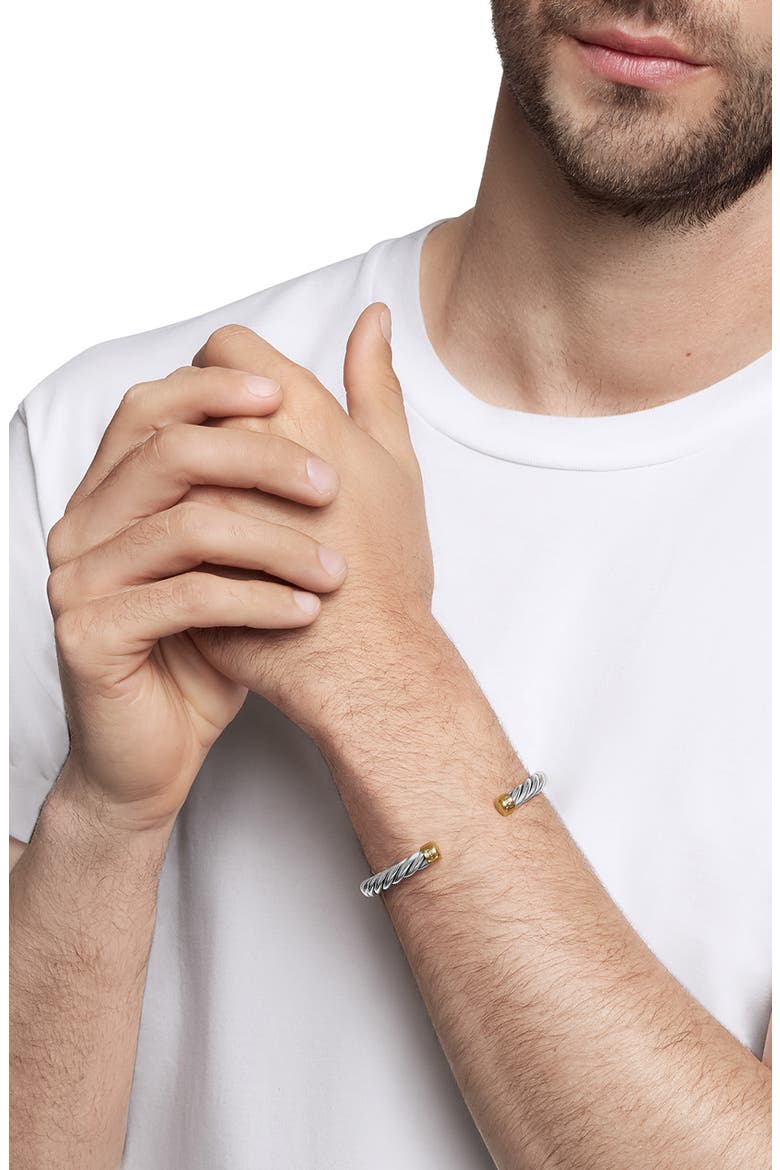 Cable Cuff Bracelet with 18K Gold & Semiprecious Stone, Alternate, color, SILVER/ GOLD