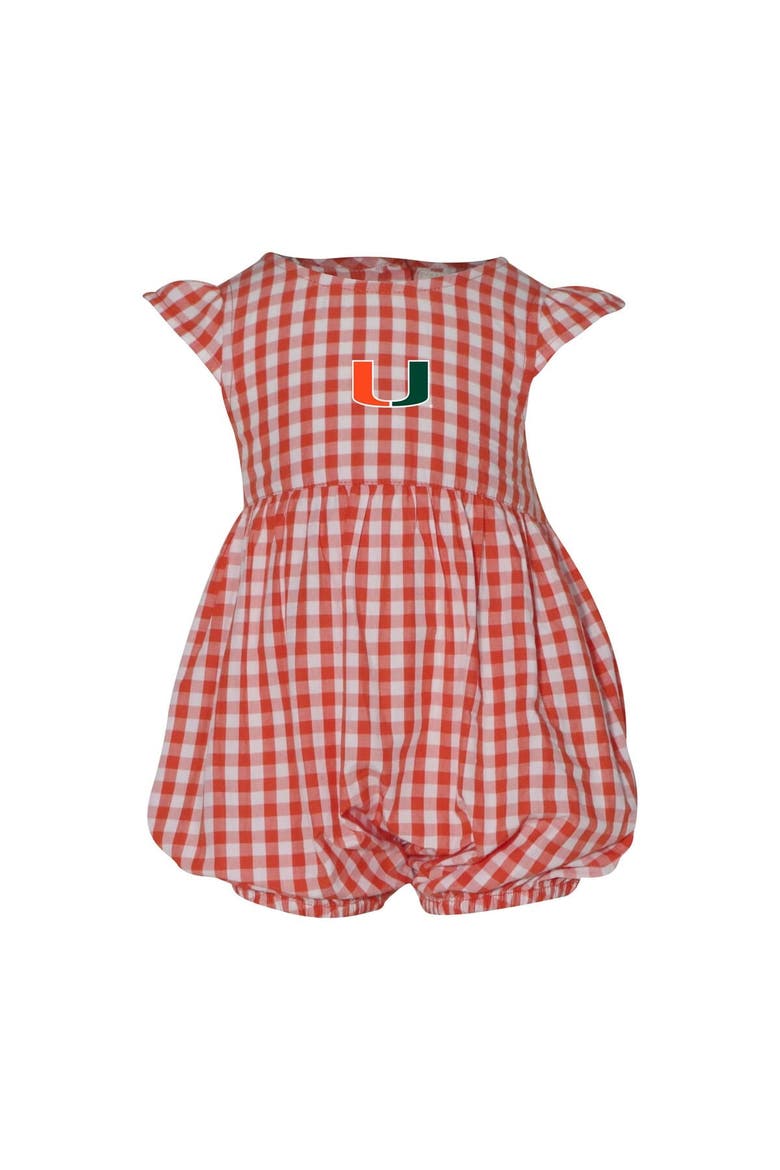 Girl's Infant Garb Orange Miami Hurricanes Cara Gingham Ruffled Bodysuit, Main, color, Orange