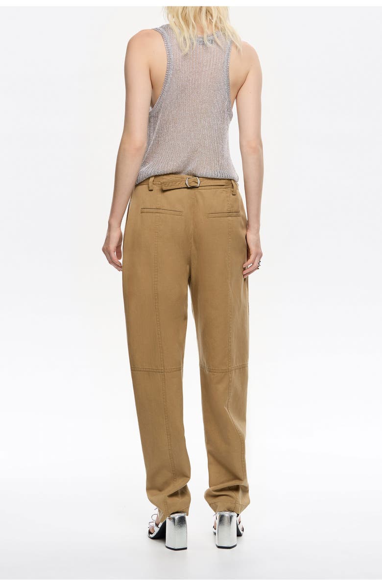 Bimba y Lola Washed Cotton Darted Trousers, Alternate, color, Camel