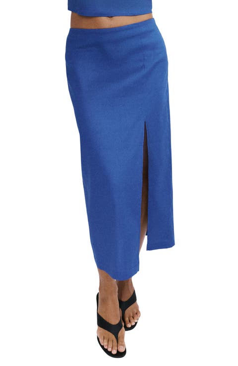 Stretch Linen & Cotton Blend Midi Skirt