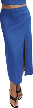 MANGO Stretch Linen & Cotton Blend Midi Skirt