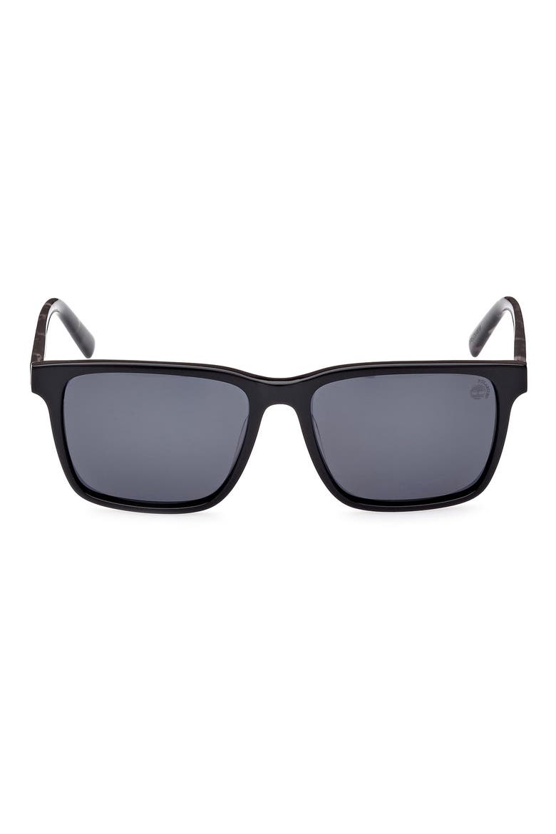 56mm Sunglasses, Main, color, SHINY BLACK / SMOKE POLARIZED
