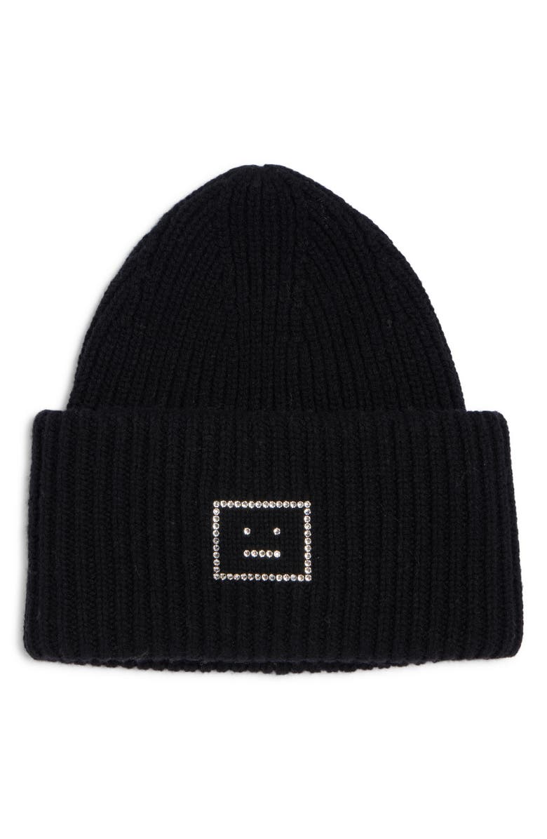 Acne Studios Pansy Crystal Face Wool Rib Beanie, Main, color, 