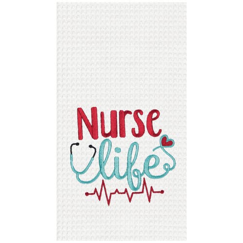 C & F Home C&f Home Nurse Life Kitchen And Bathroom Embroidered Waffle Hand Towel In White