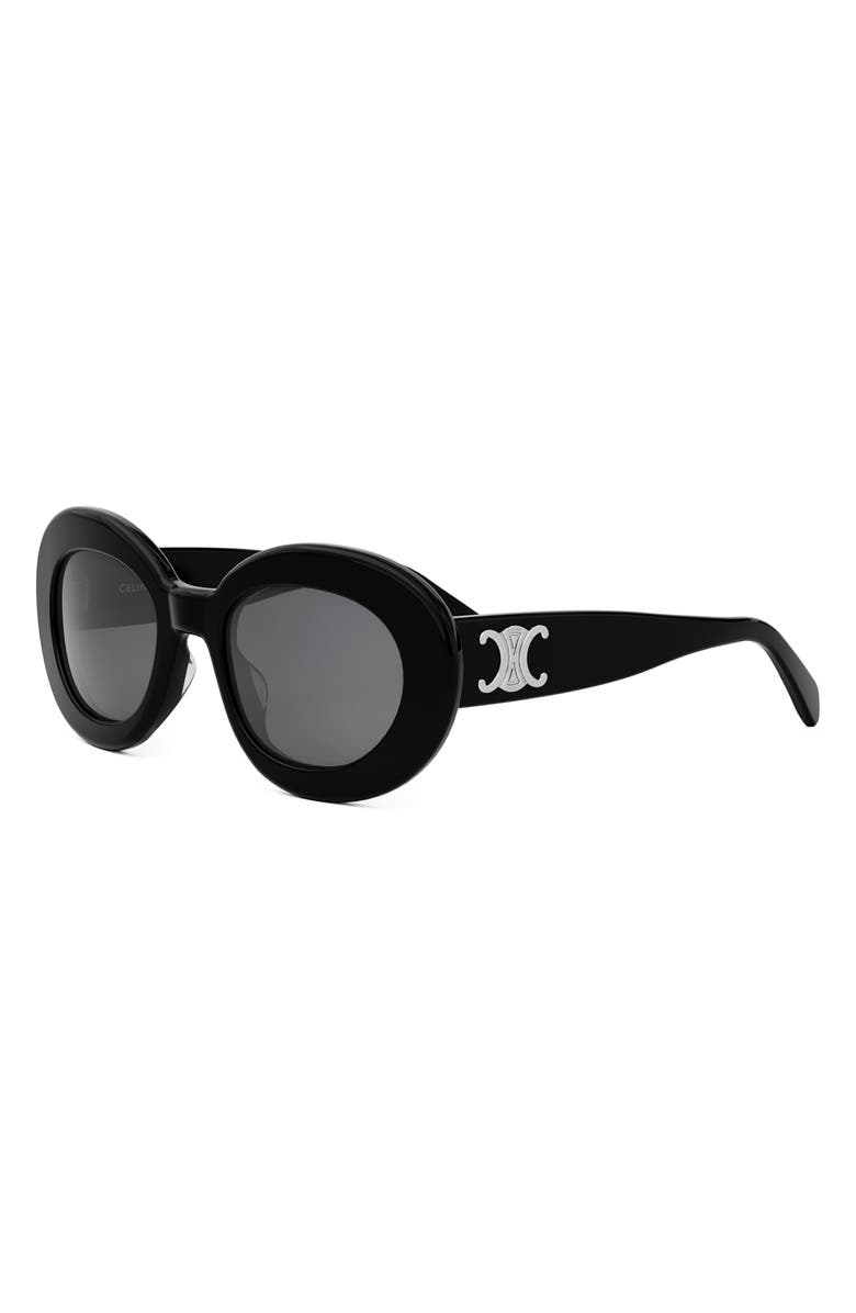 CELINE Triomphe 53mm Round Sunglasses, Alternate, color, Shiny Black / Smoke