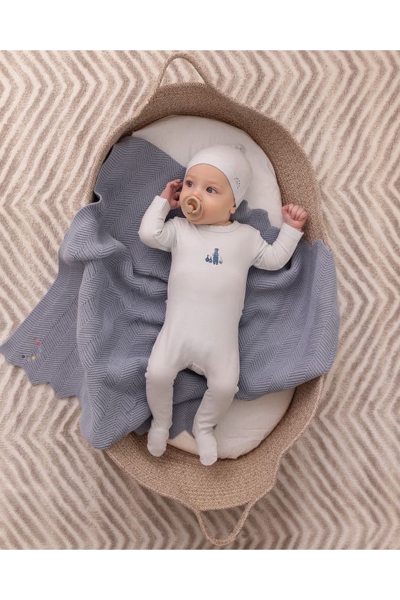 Herringbone Knit Cotton Blanket with Carry Pouch, Alternate, color, Blue