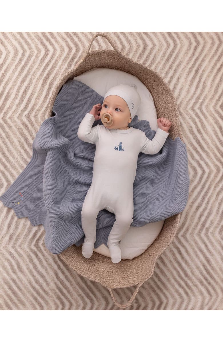 MiniMoi Herringbone Knit Cotton Blanket with Carry Pouch, Alternate, color, Blue