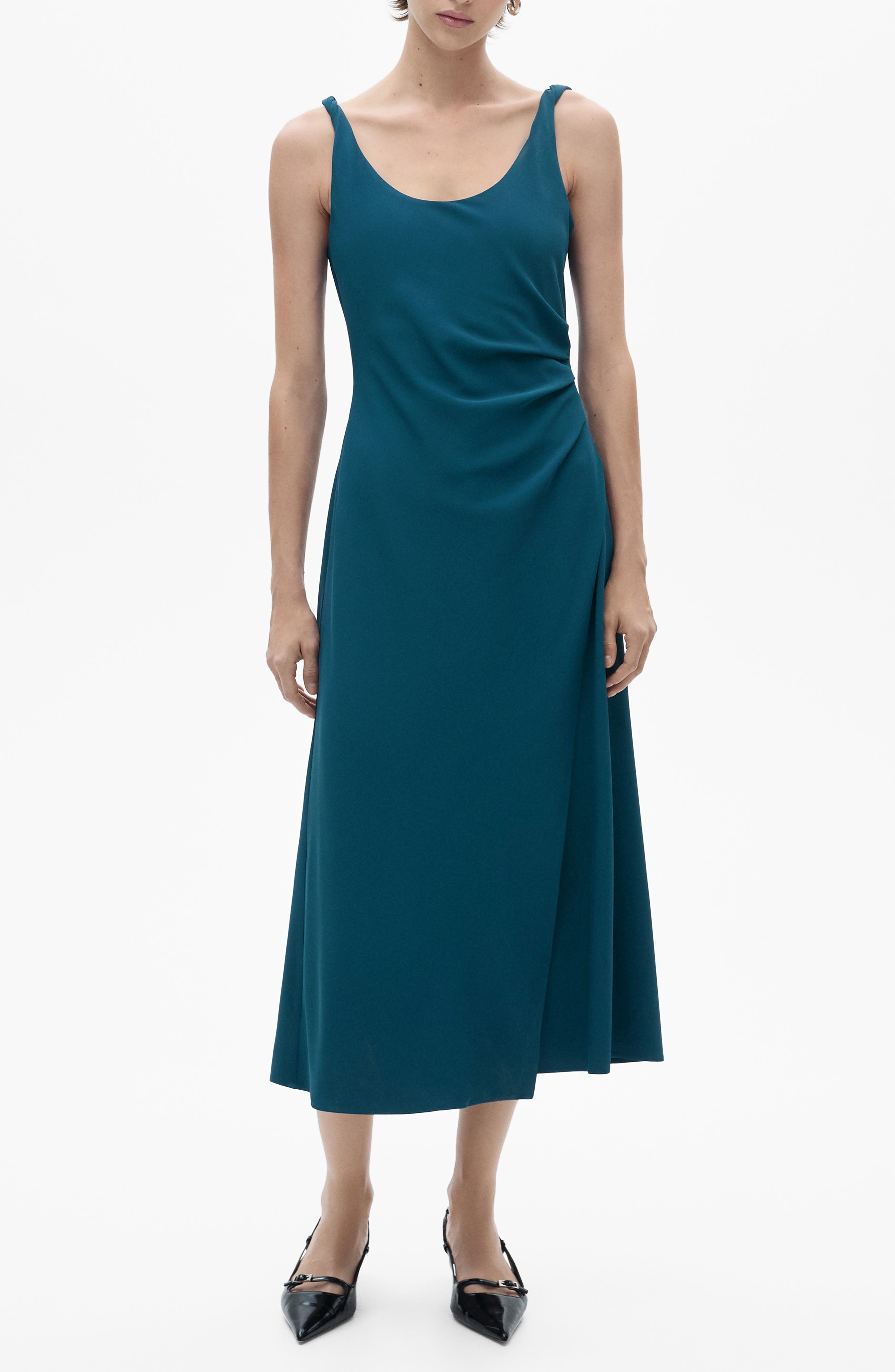 MANGO Ruched Stretch Knit Tank Dress