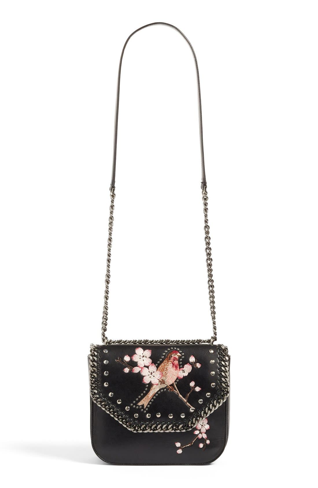 Stella McCartney Black Falabella Box Bird Shoulder Bag, Alternate, color, 