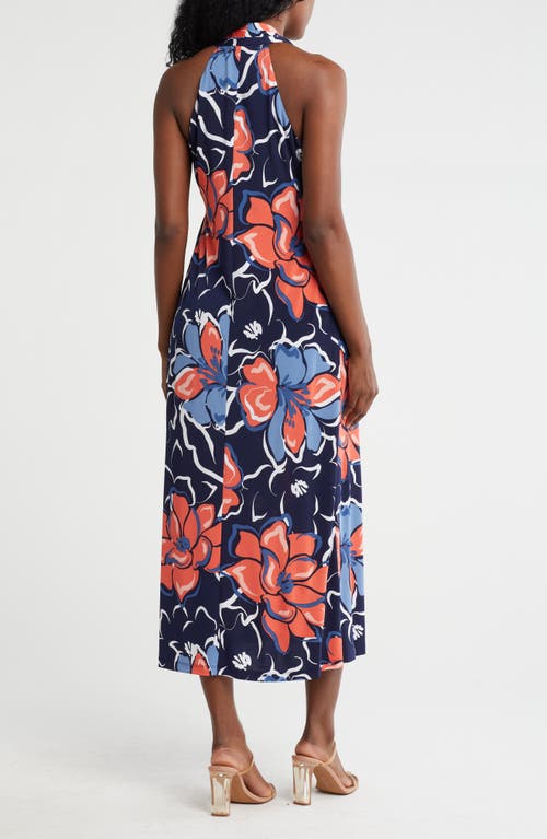 Connected Apparel Halter Midi Dress In Navy