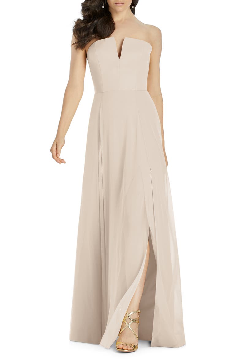 Strapless Chiffon A-Line Gown, Main, color, CAMEO