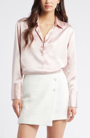 Open Edit Relaxed Fit Satin Button-Up Shirt