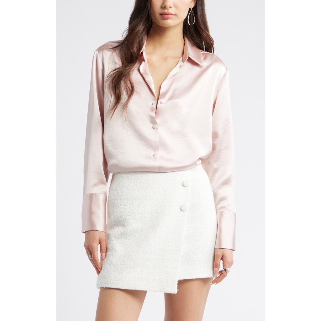 Open Edit Relaxed Fit Satin Button-up Shirt In Pink