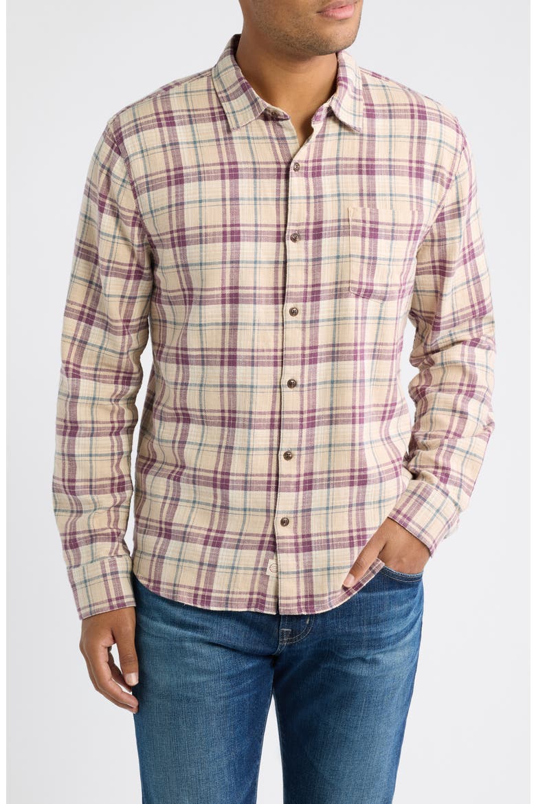 Slim Fit Plaid Stretch Selvedge Button-Up Shirt, Main, color, GREEN/ PURPLE MULTI PLAID