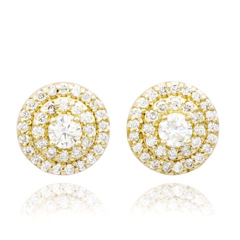 14K Gold Diamond Double Halo Stud Earrings