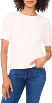 CeCe Short Sleeve Cable Stitch Sweater