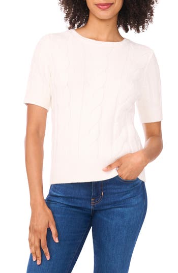 Cece Short Sleeve Cable Stitch Sweater In Yellow