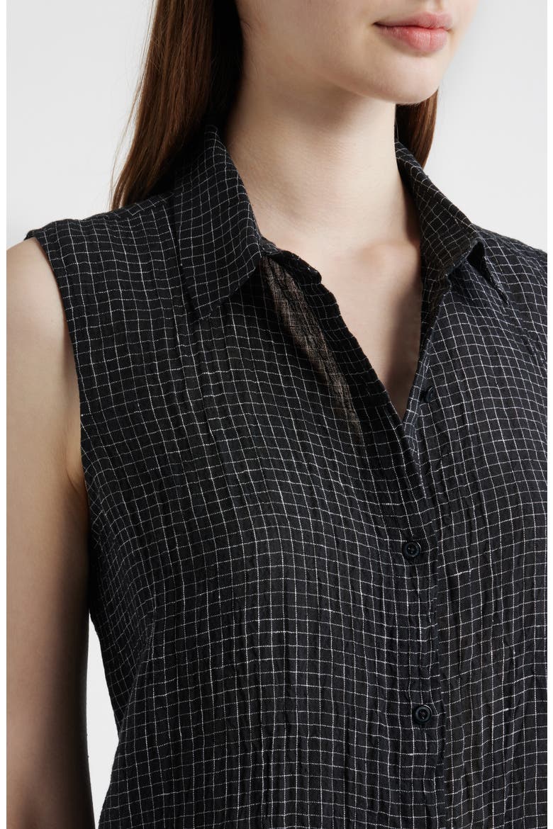 Sleeveless Organic Linen Shirt, Alternate, color, BLACK/ WHITE