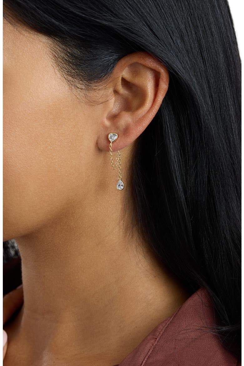 Modern Muse CZ Heart Drop Earrings, Alternate, color, GOLD