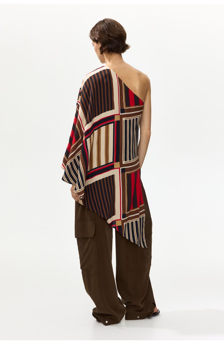 H&M One-shoulder Satin Cape Top, Alternate, color, Brown/Patterned