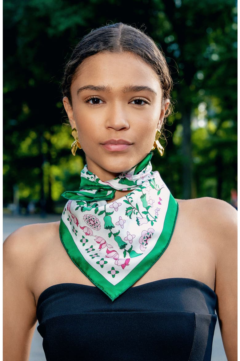 Ivy Parterre Double Sided Silk Scarf, Alternate, color, Green