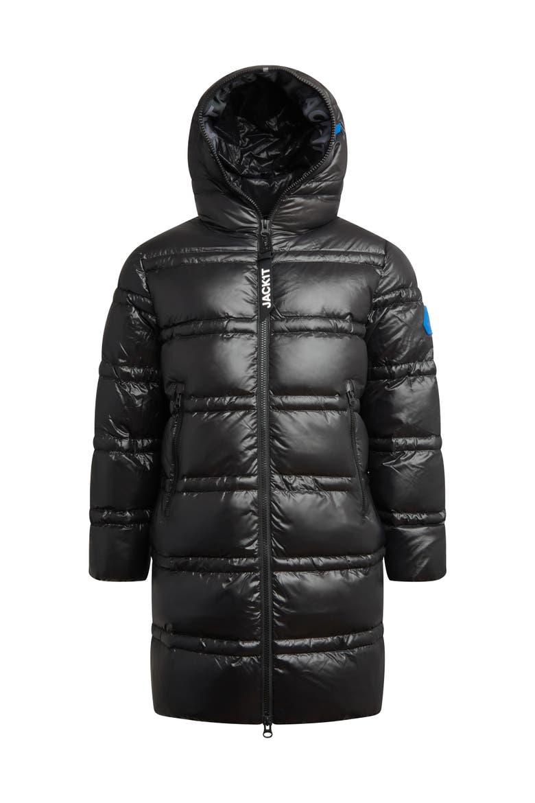 R4D Tramline Hooded Long Puffer Coat, Alternate, color, BLACK