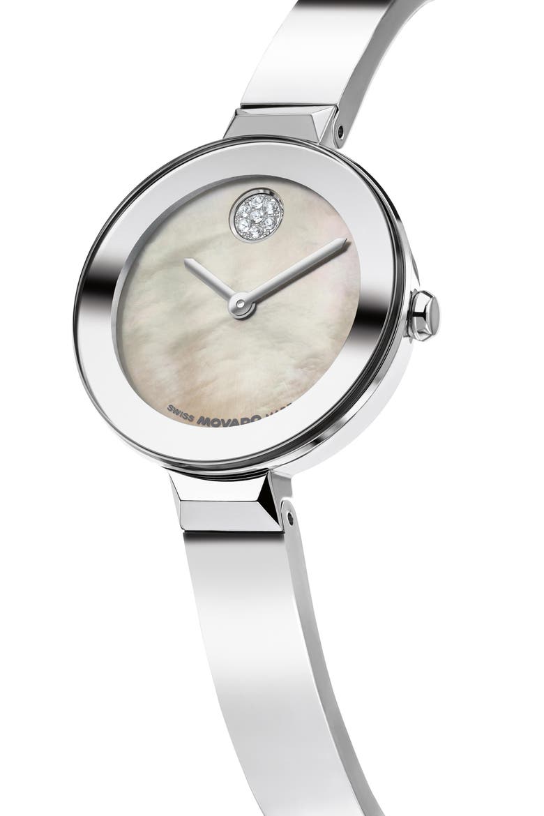 Bold Mother-of-Pearl Bangle Bracelet Watch, 28mm, Alternate, color, MOTHER OF PEARL