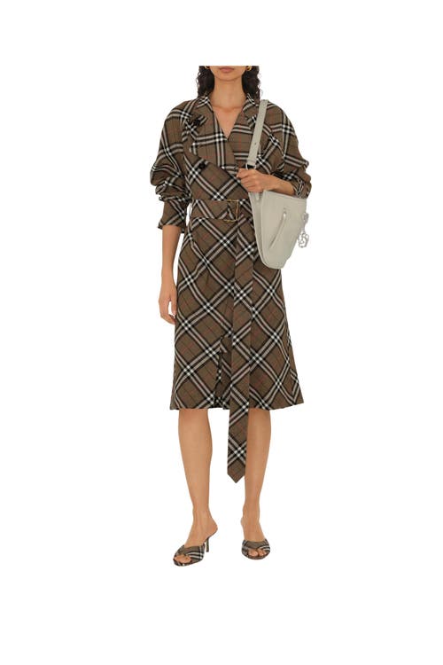 Burberry Khaki Check Linen Blend Mews High Mules In Brush