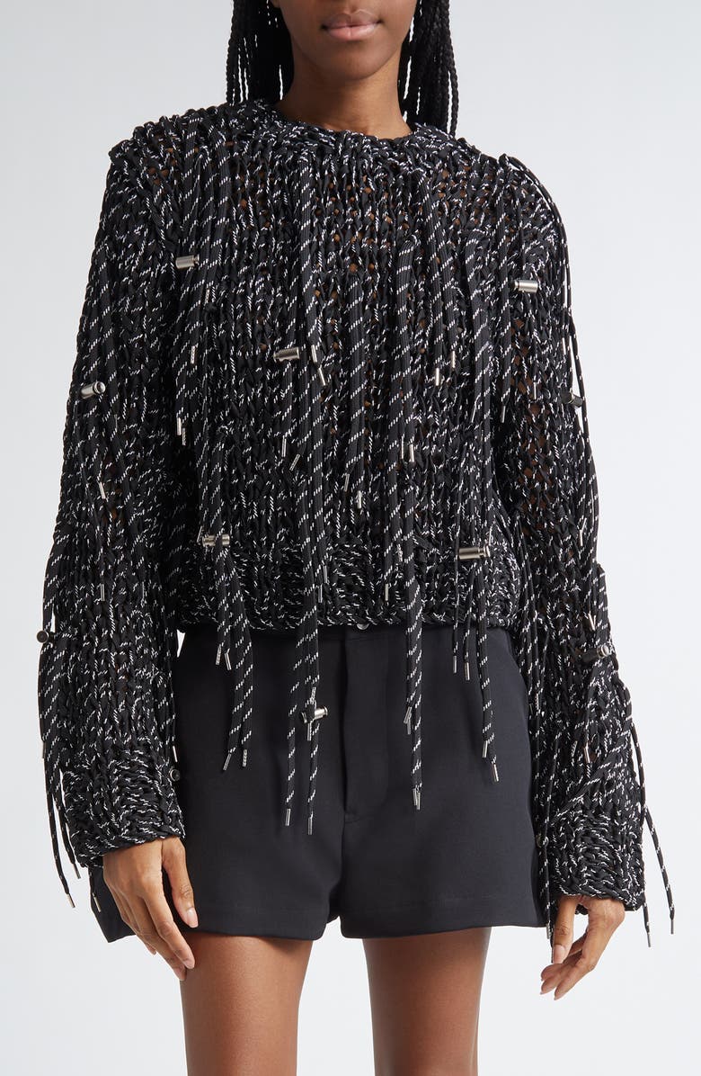 Sacai Shoelace Knit Sweater, Main, color, Black
