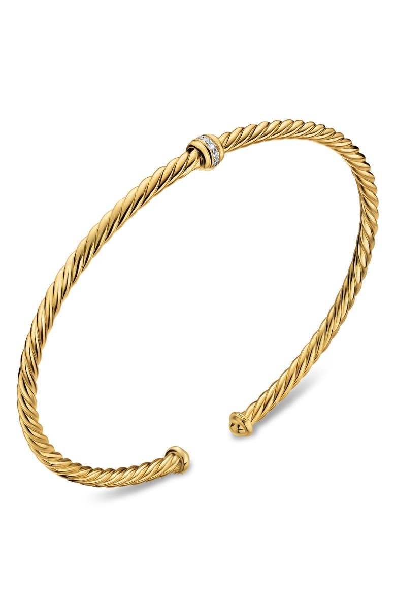 David Yurman Micro Cablespira<sup>®</sup> Flex Center Station Bracelet in 18k Yellow Gold, 2.6mm, Alternate, color, Gold