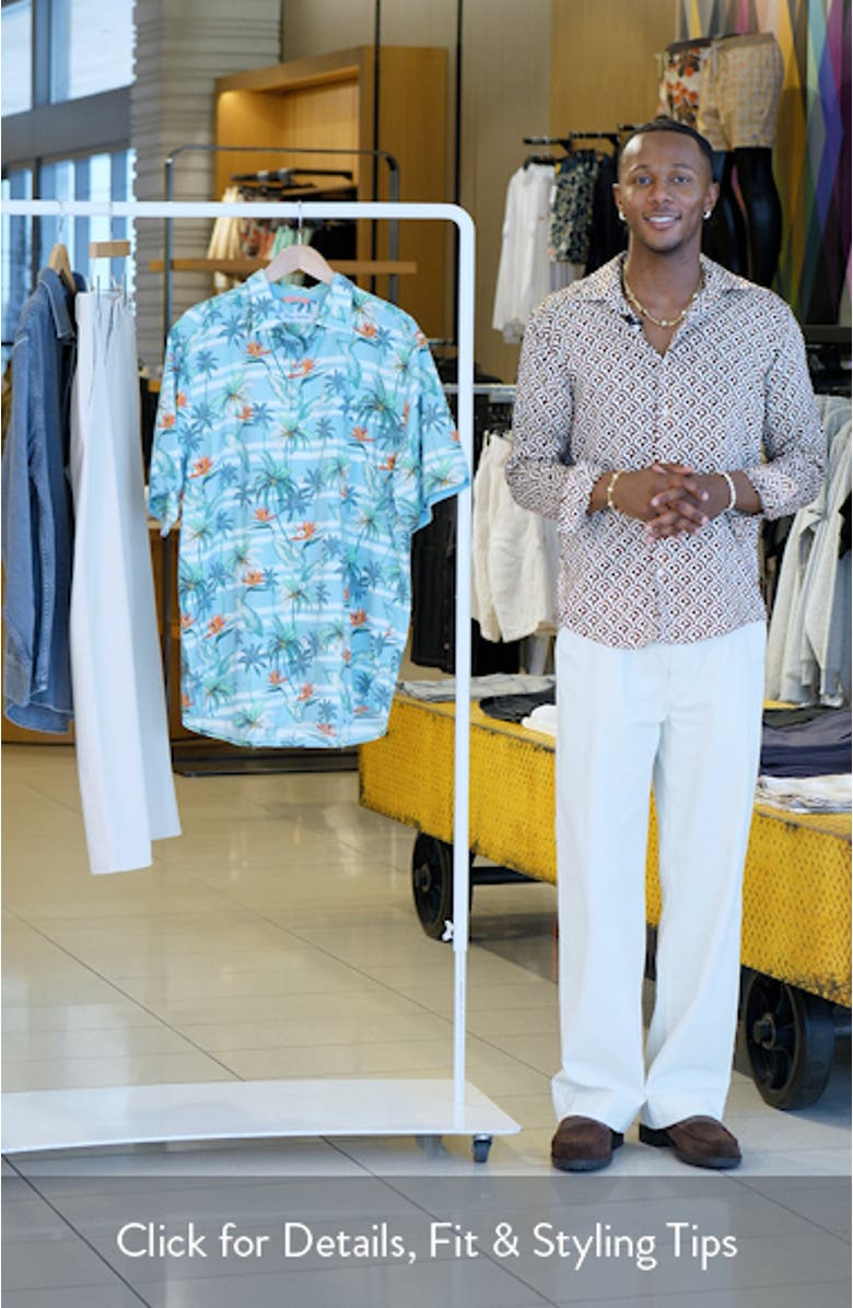 Nova Wave Palmero Stripe Floral Short Sleeve Seersucker Button-Up Shirt, sales video thumbnail