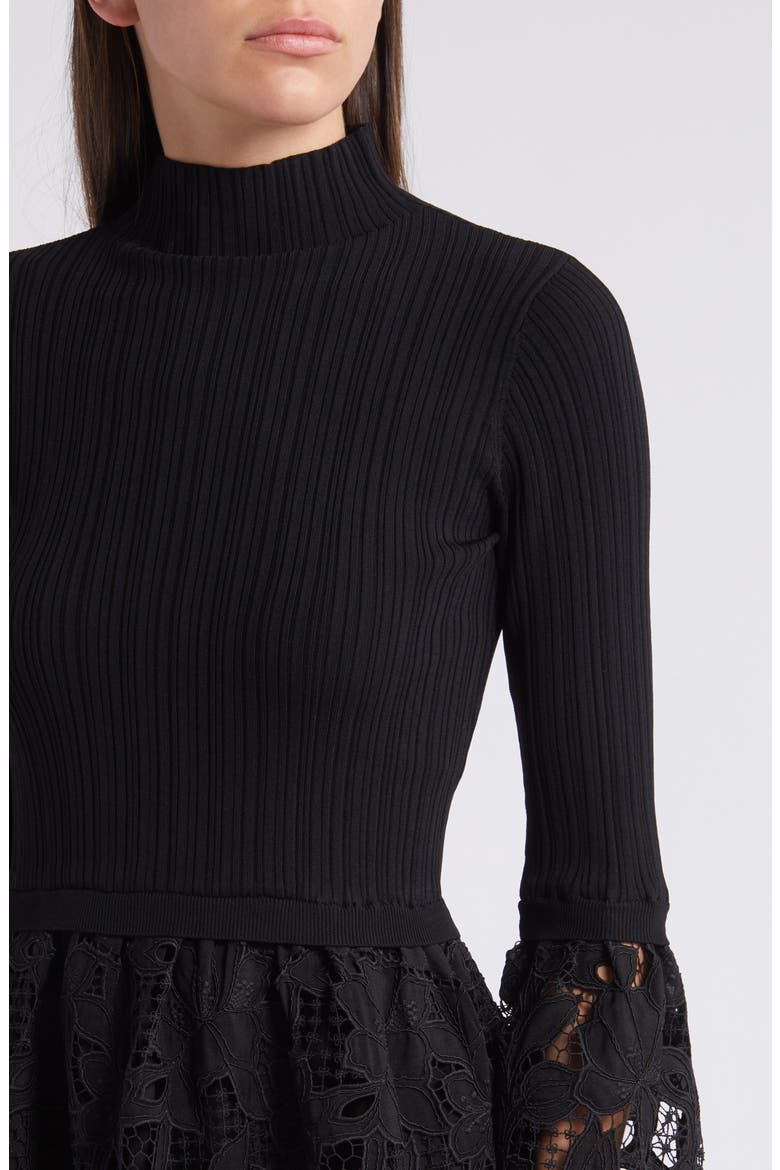 Matilde Mixed Media Mock Neck Long Sleeve Minidress, Alternate, color, BLACK