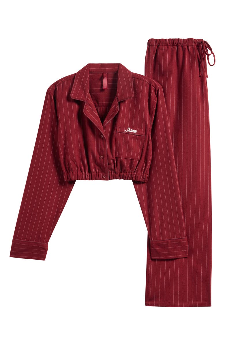 SKIMS Elevated Flannel Crop Pajamas, Alternate, color, Merlot Stripe