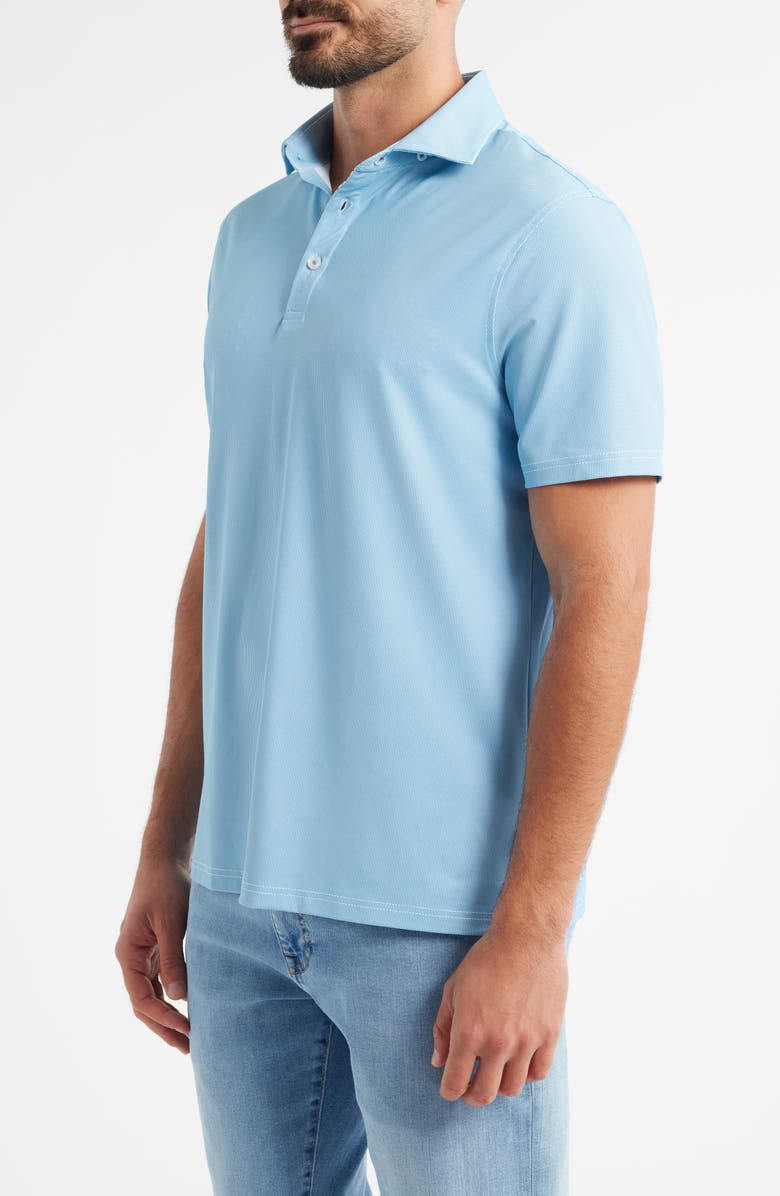 Stone Rose Bird's Eye Print Techno Stretch Performance Golf Polo, Alternate, color, Aqua